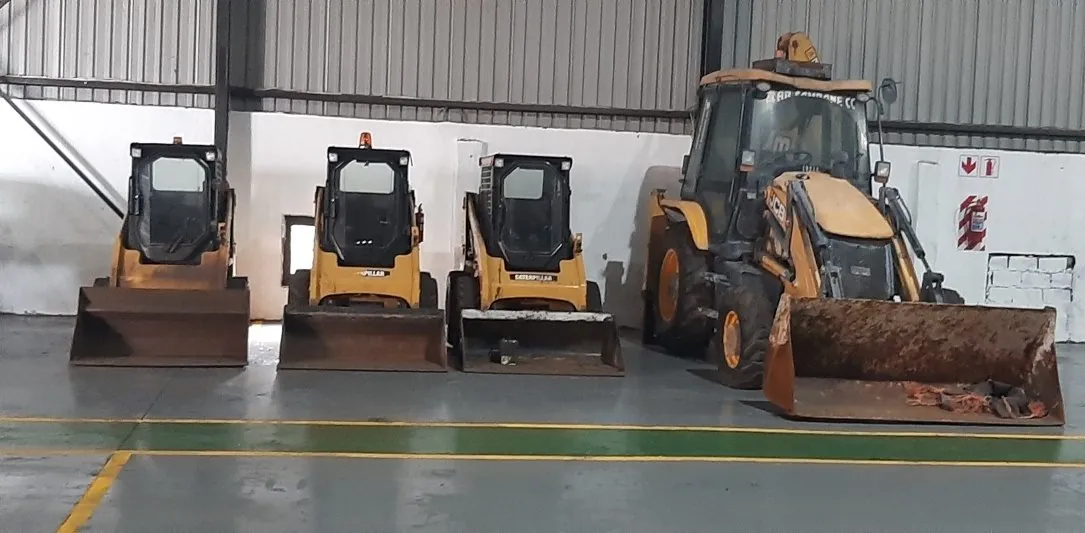 CAT skid steer loaders and JCB backhoe lineup