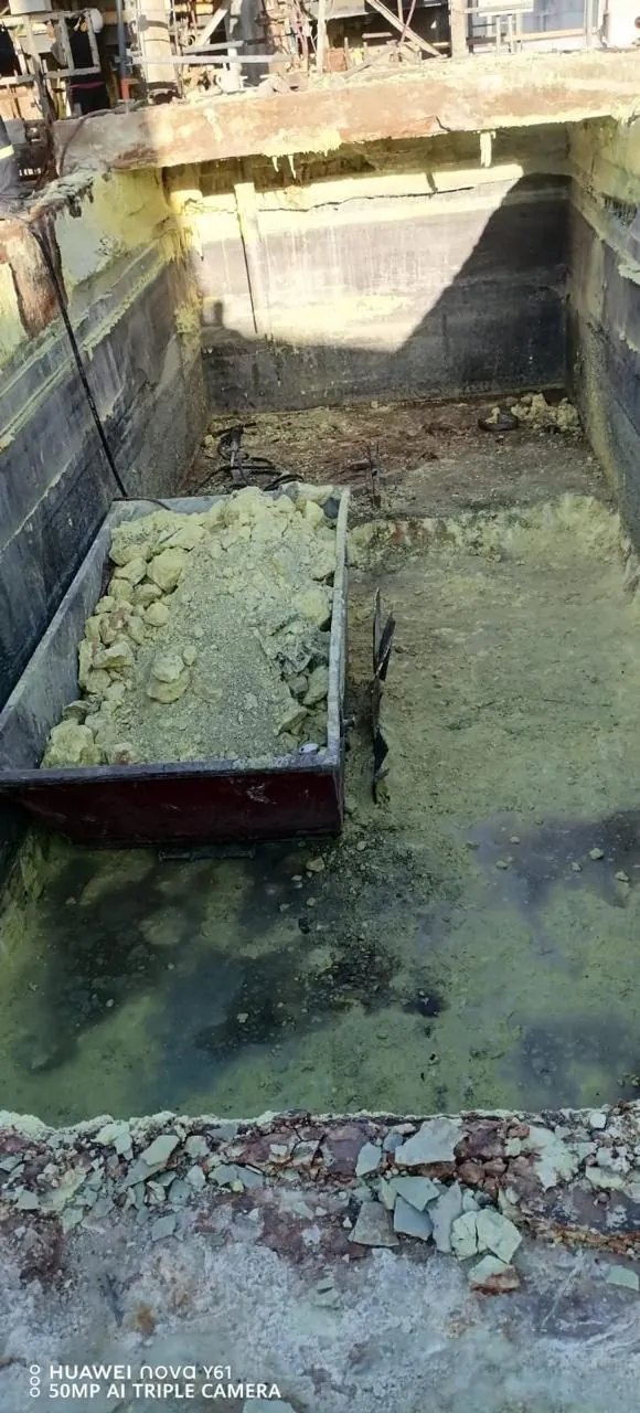Interior of a sulfur handling pit at a chemical plant